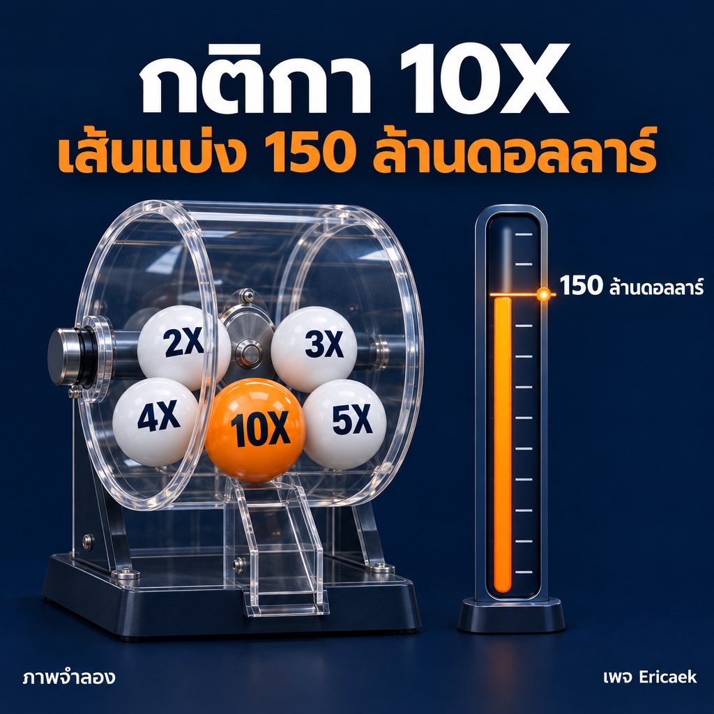 โปสเตอร์สารคดีภาพลูกบอลตัวคูณ Power Play แสดง 10X กับเส้นแบ่งแจ็กพอต 150 ล้านดอลลาร์