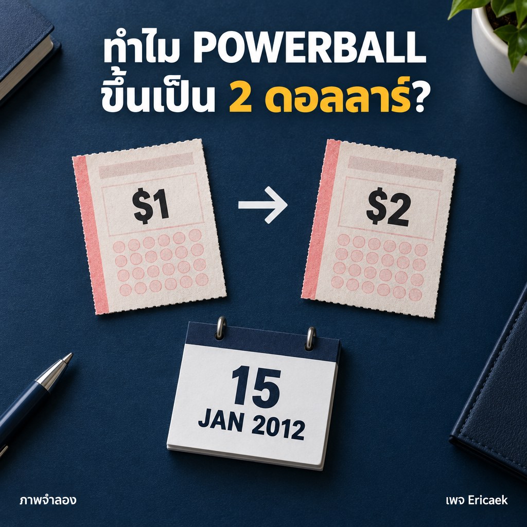 โปสเตอร์สารคดีจำลองเปรียบเทียบราคามาตรฐาน Powerball จาก 1 เป็น 2 ดอลลาร์ในปี 2012